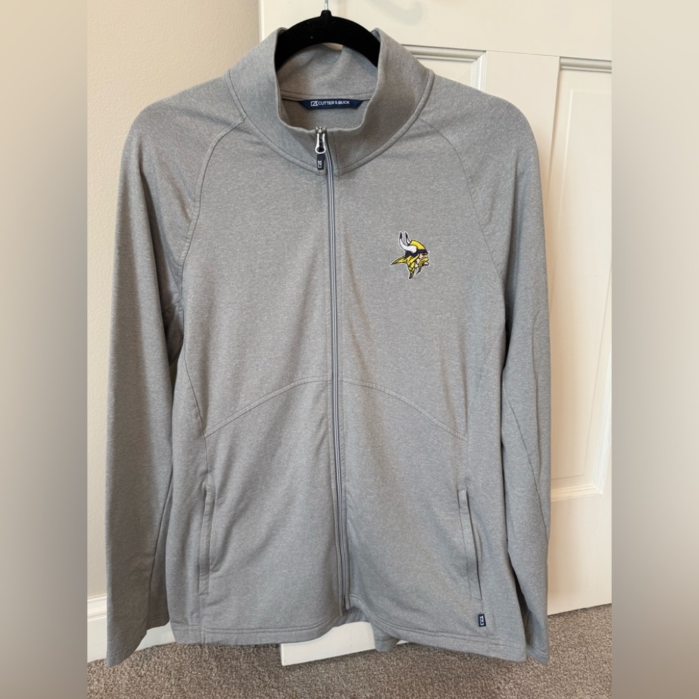 MN Vikings Cutter & Buck Light Gray Full-Zip Performance Jacket